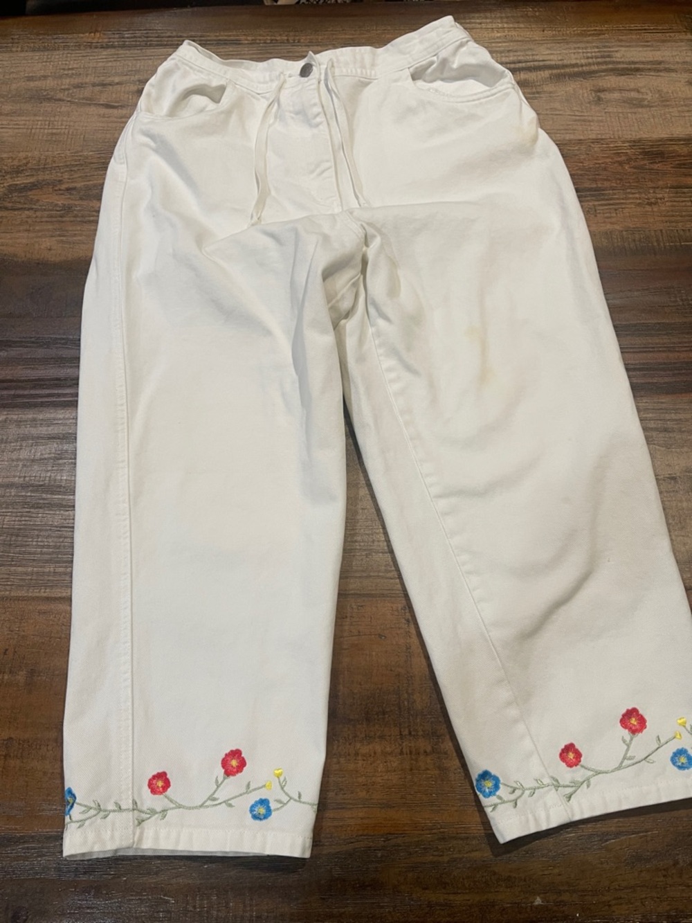 Denim&Co White Floral Embroidered Girls Cotton Pants